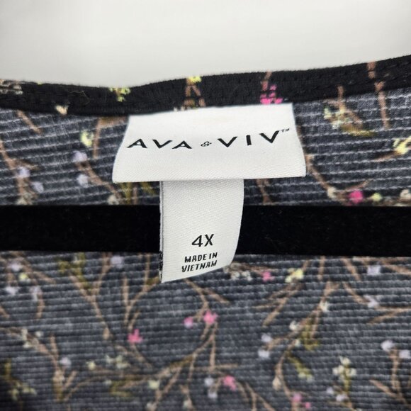 Ava & viv womens 4x black floral dress balloon sleeves elastic waist v neck - Picture 6 of 10